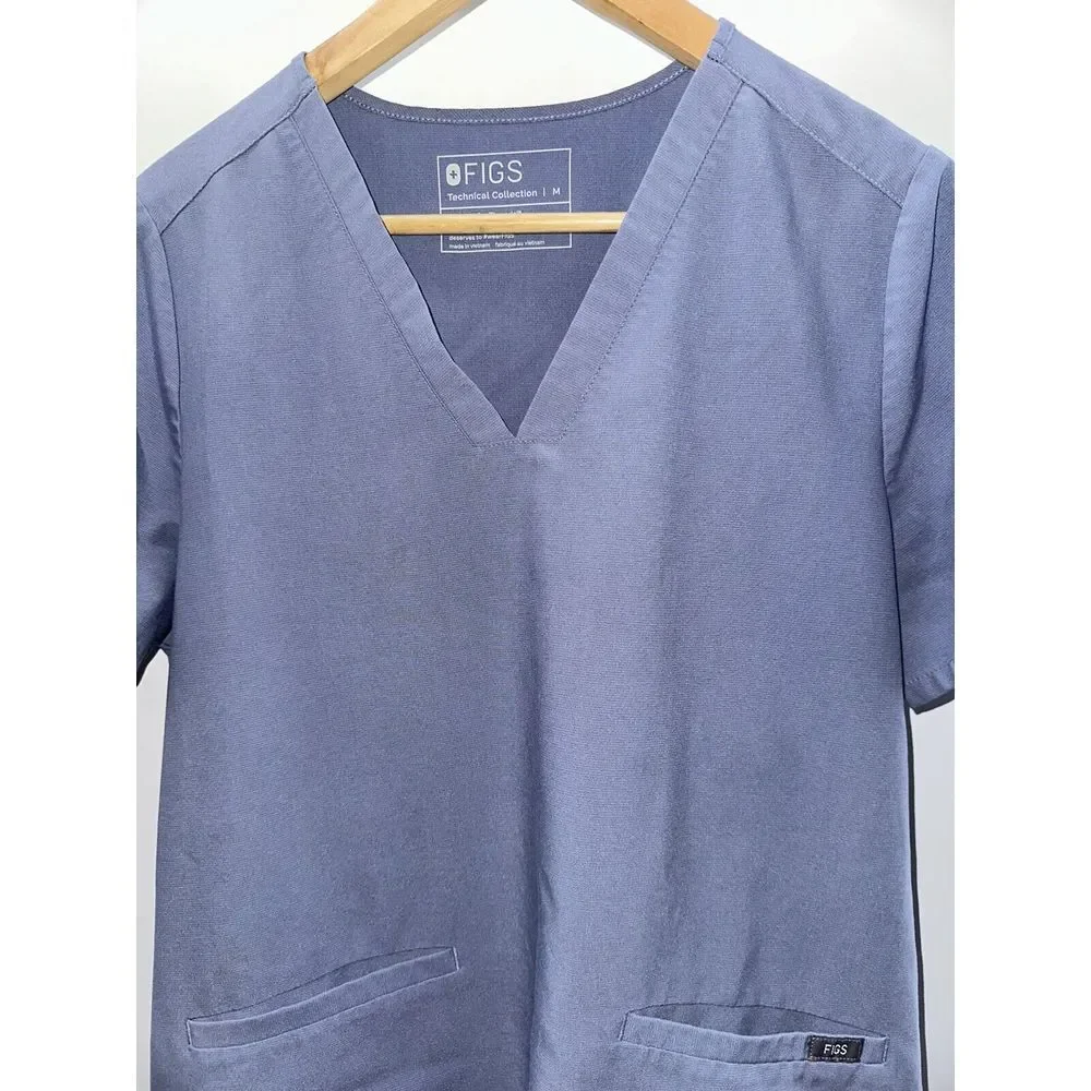 Figs Casma Scrub Top‎ Womens Medium Blue Gray 3 Pocket Short Sleeve Medical